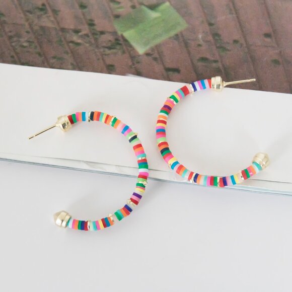 Kendra Scott Reece Small Hoop Earrings Neon Mix Gold Vibrant Style Dust Bag - Picture 3 of 4